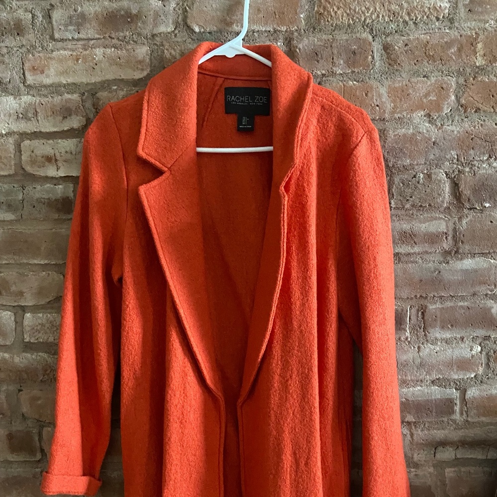 Rachel Zoe Burnt Orange boucle effect flannel coat, thigh length, size S